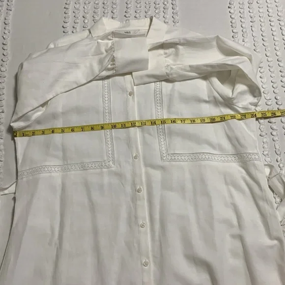 M&S Women Linen Rich Belted Collection Elegant White Shirt Dress Size 18 Quiet - Picture 11 of 16